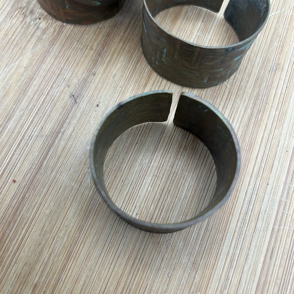 Vintage Copper Set of‎ 6 Embossed Solid Copper Napkin Rings Tooled Rattan